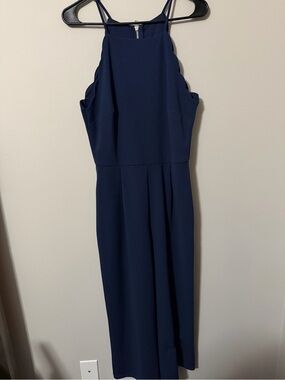 Speechless Navy Wide Leg Jumpsuit with Scalloped Sides & Pockets Women’s Medium